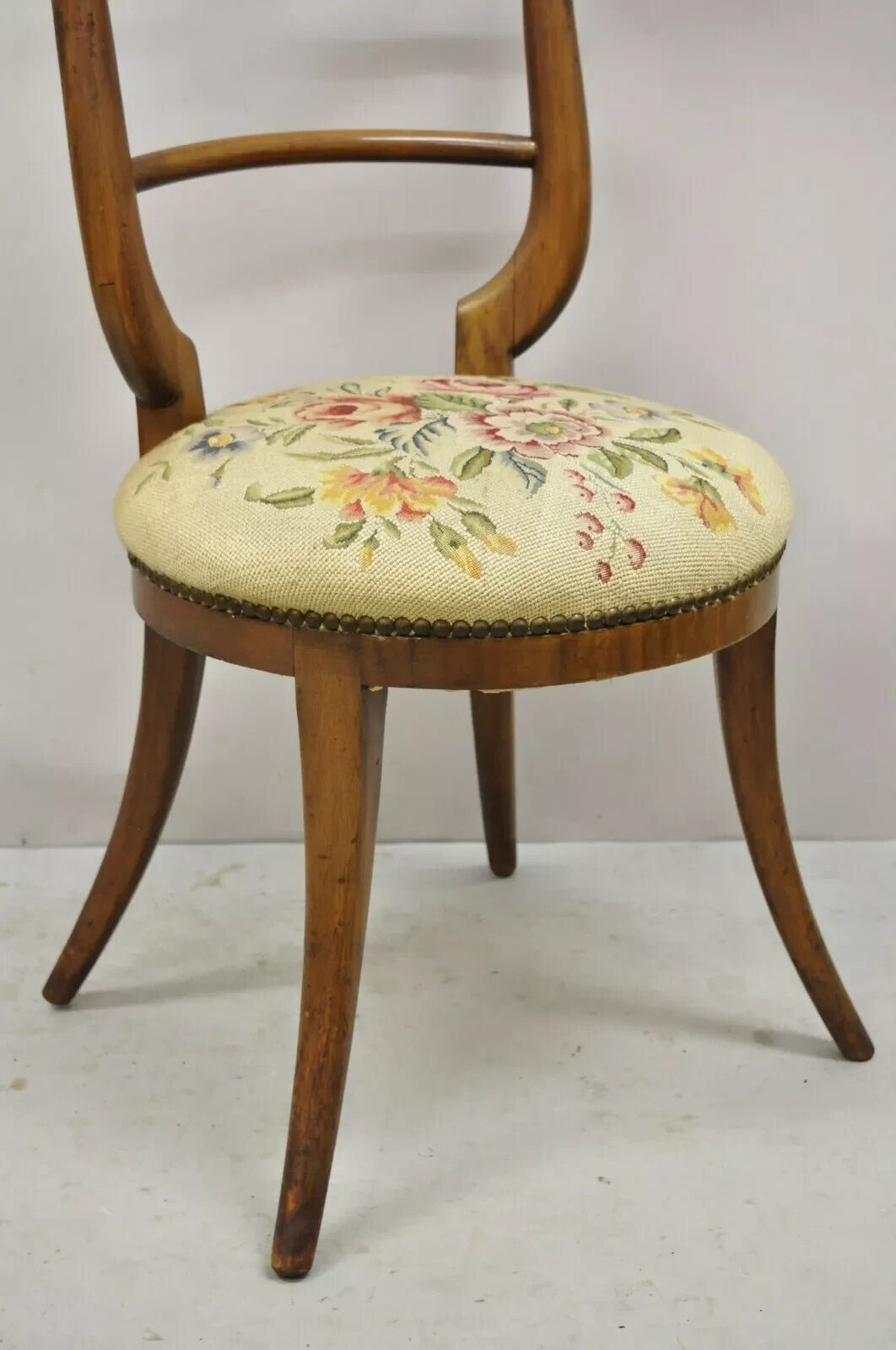 Vintage Italian Biedermeier Saber Leg Accent Side Chair with Needlepoint Seat
