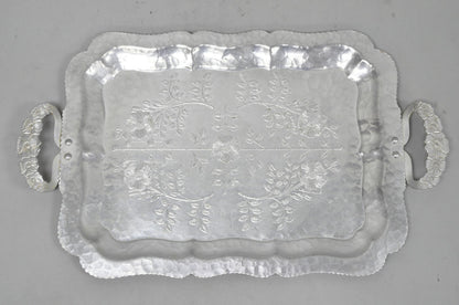 Vintage Victorian Continental Silver Co "Wild Rose" 1055 Hammered Aluminum Tray