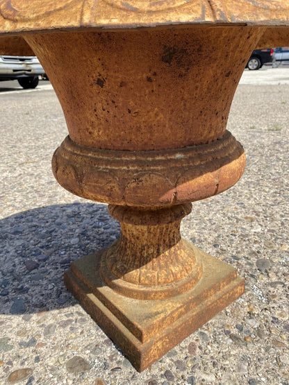 Vintage French Art Deco Cast Iron 20" Brown Campana Urn Outdoor Garden Planter