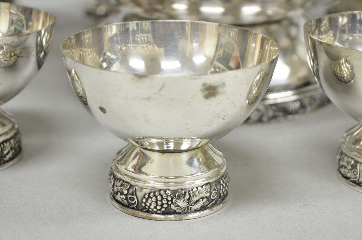 Vintage Victorian Silver Plated Footed Twin Handle Punch Bowl Set w/ 12 Cups