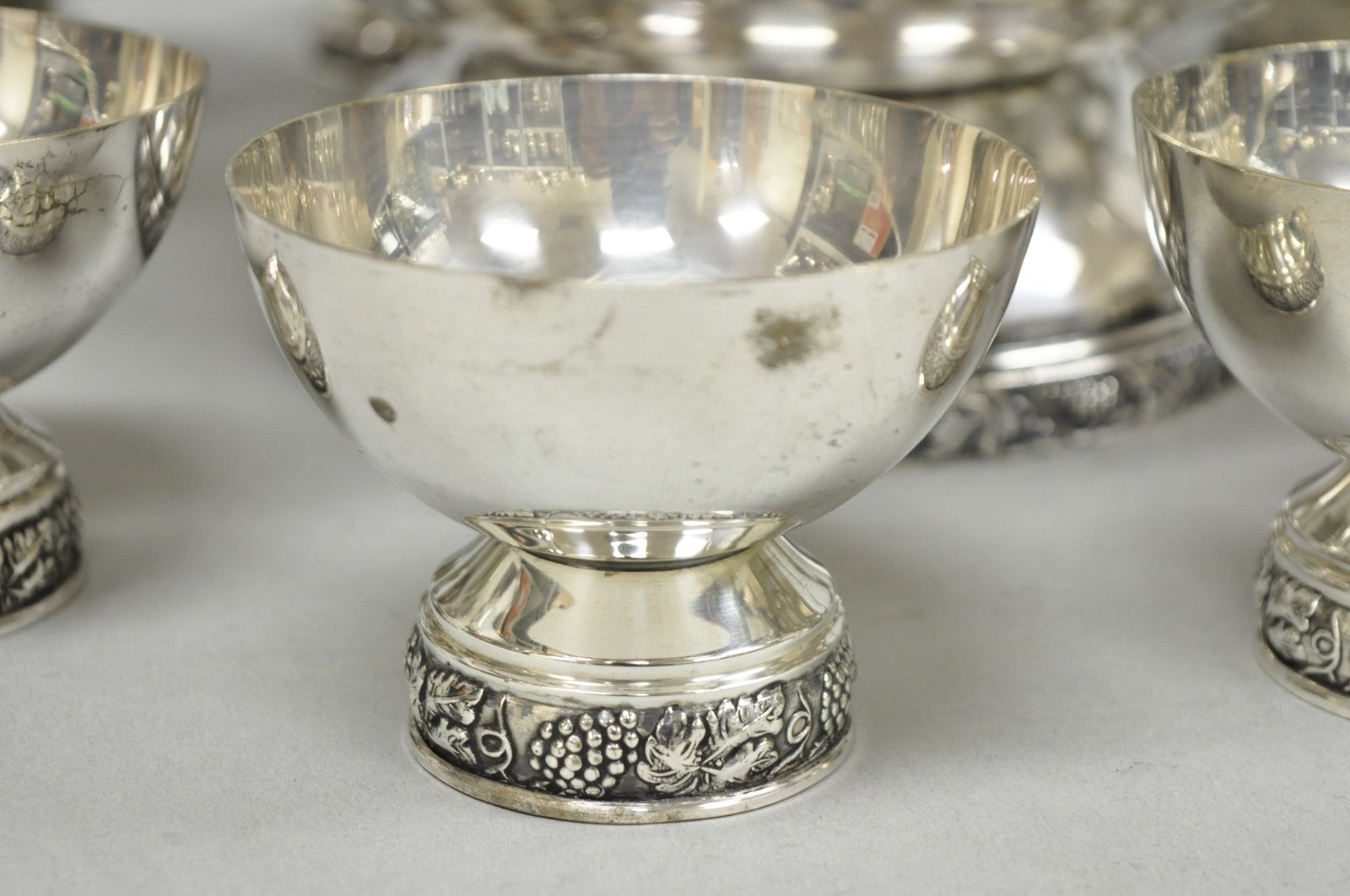 Vintage Victorian Silver Plated Footed Twin Handle Punch Bowl Set w/ 12 Cups