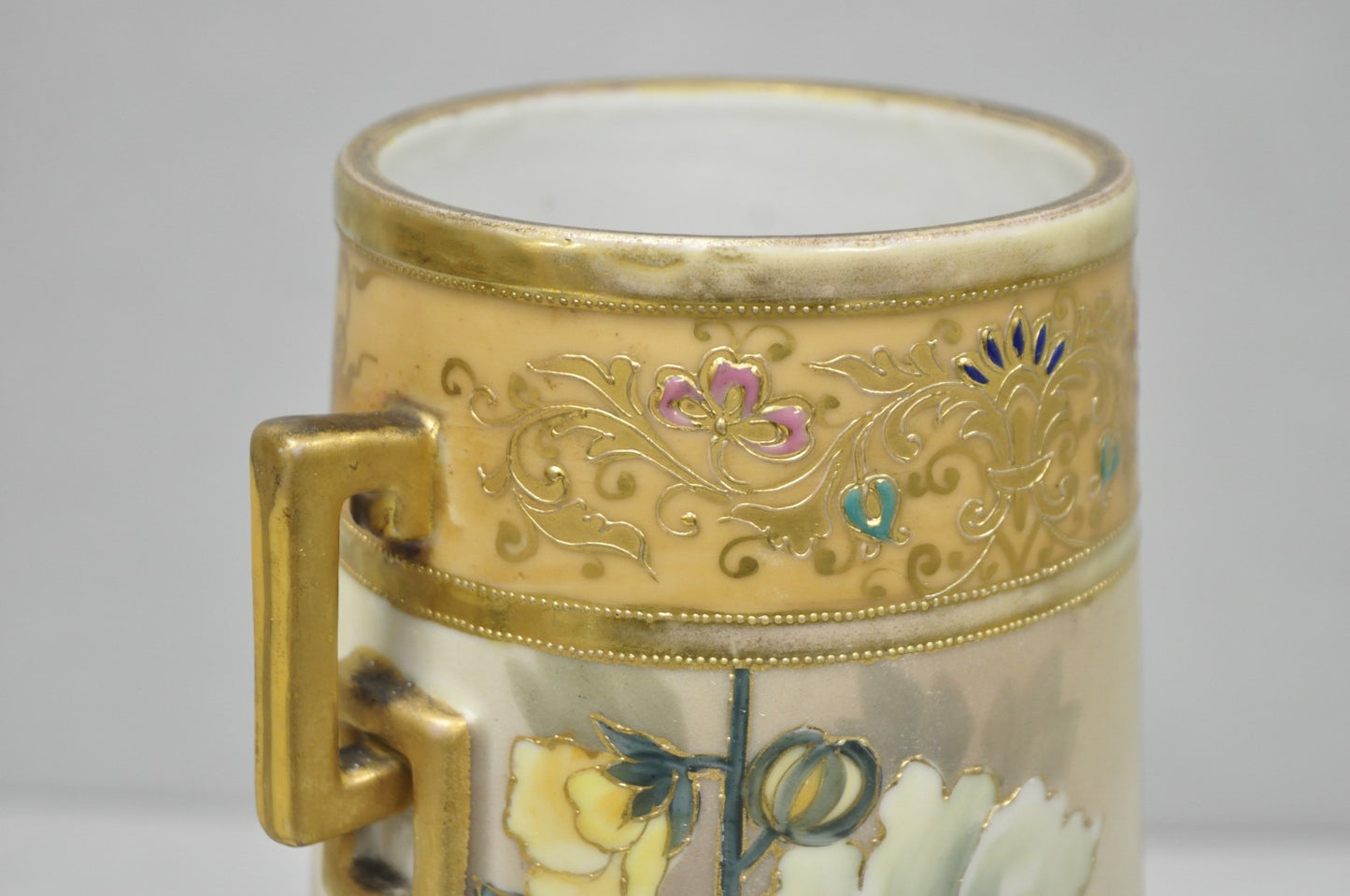 Antique Nippon Noritake Hand Painted Art Nouveau Porcelain Footed Round Vase