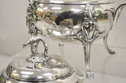Antique Art Nouveau Silver Plated Soup Tureen With Crane Bird Handle