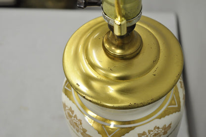 Vintage Victorian Cream & Gold Gilt Porcelain Table Lamps attr Lenox - a Pair