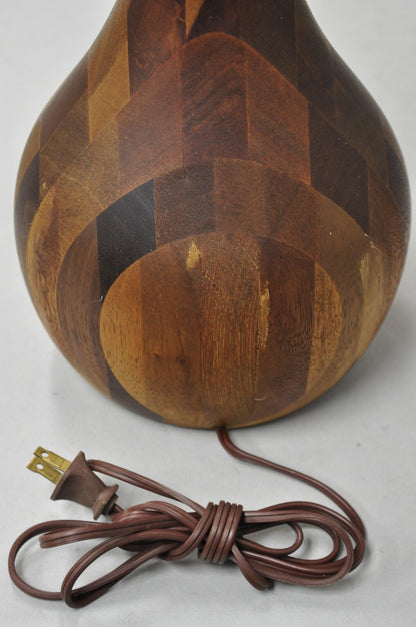 Vintage Mid Century Danish Modern Staved Teak Wood Sculptural Bulbous Table Lamp