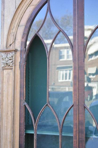 Antique Italian Renaissance 109" Tall Carved Wood Gothic Cupboard Hutch Cabinet