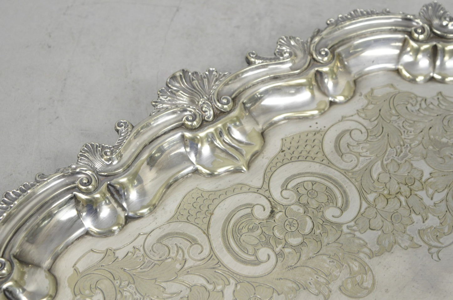 Antique Gorham English Victorian Silver Plated Scalloped Serving Platter Tray