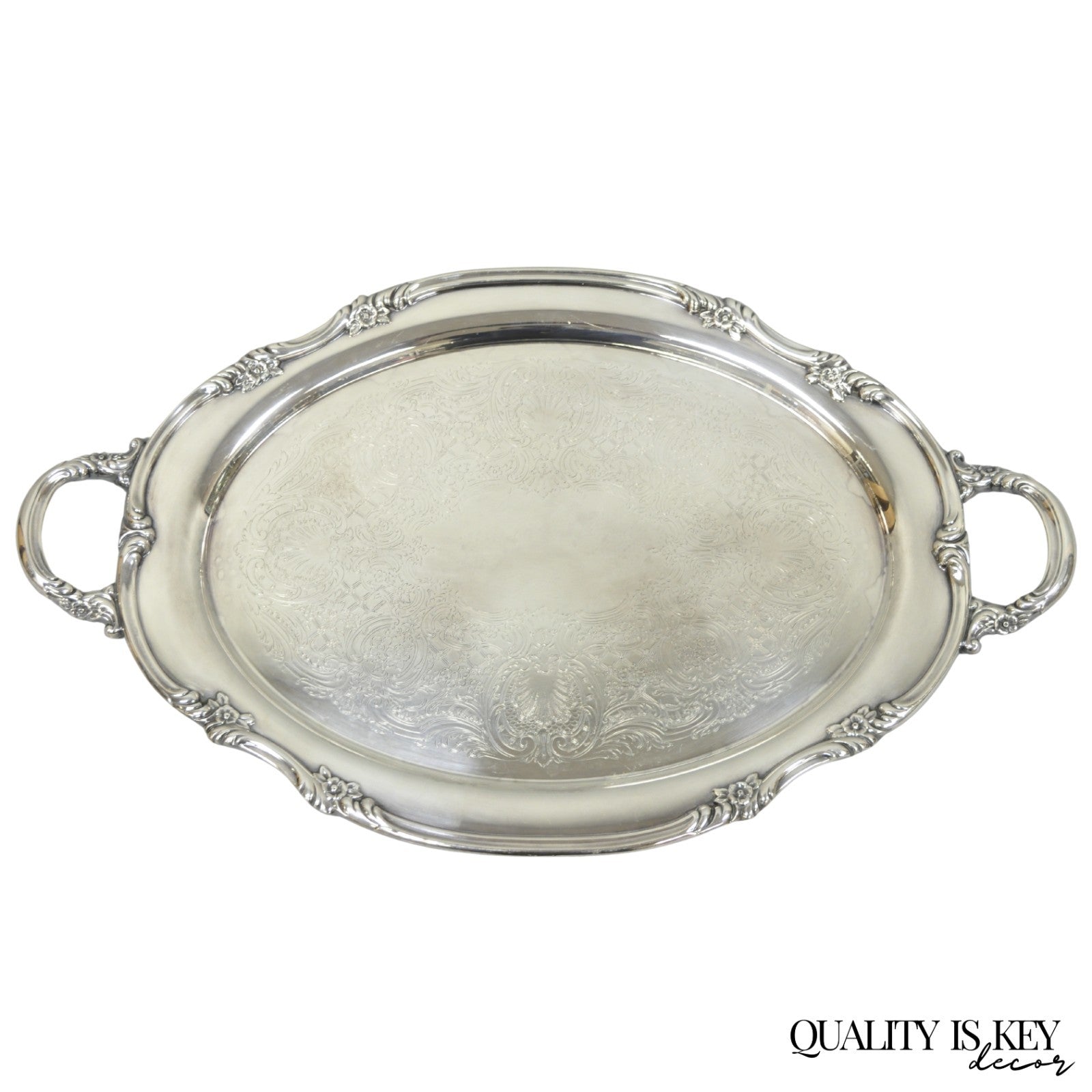 Vintage Reed & Barton 1820 Victorian Silver Plated Oval Serving Platter Bar Tray