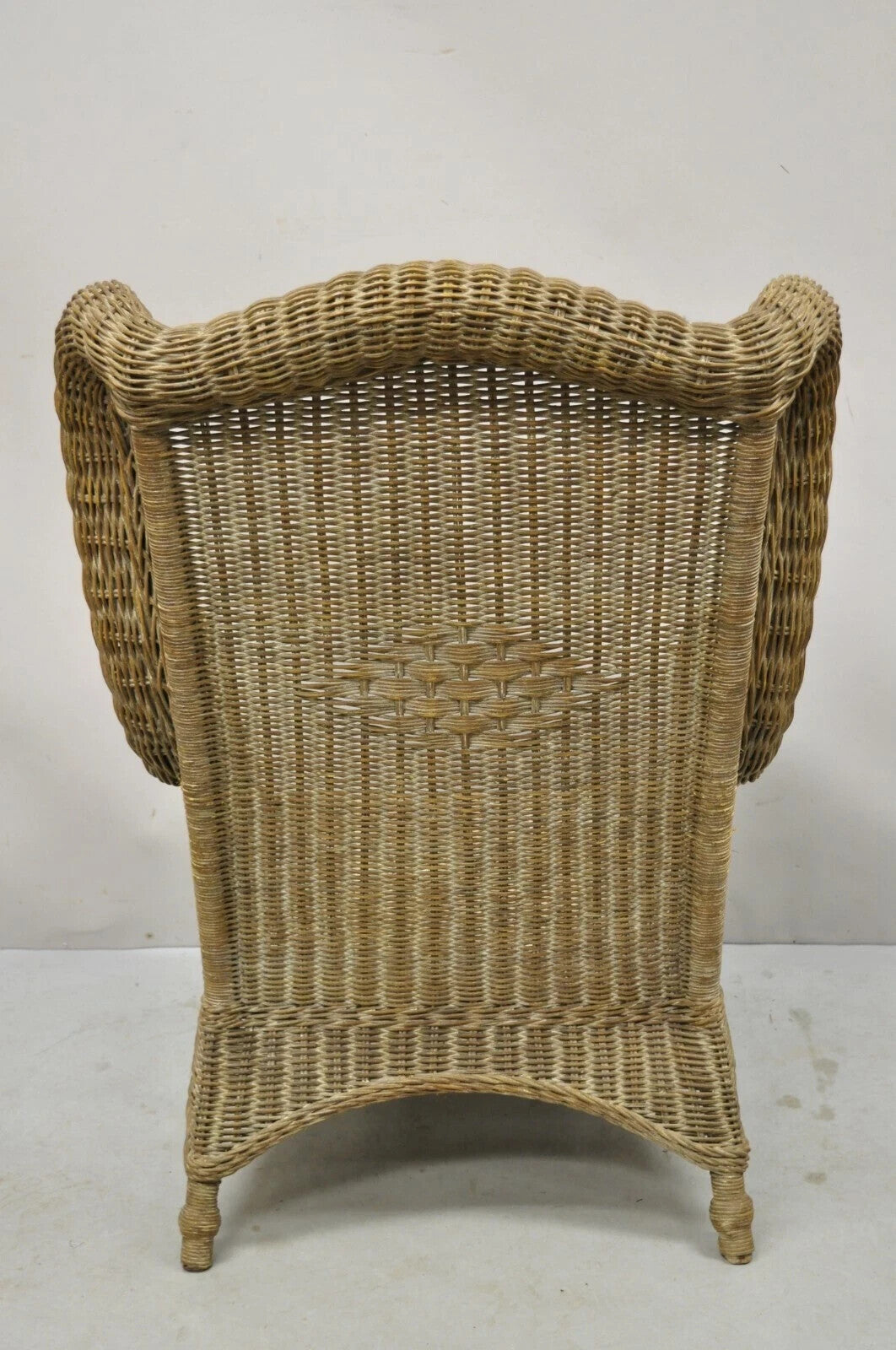 Vintage Victorian Style Large Woven Wicker Rattan Wingback Lounge Arm Chair