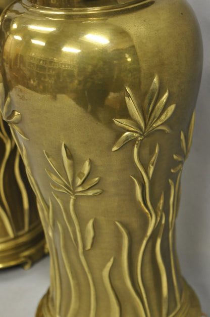 Vintage Ethan Allen Brass Jardiniere Tulip Flower Chinoiserie Table Lamps a Pair