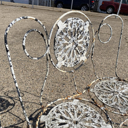 Antique Victorian French Wrought Iron Small Garden Patio Bench Plant Seat, Pair