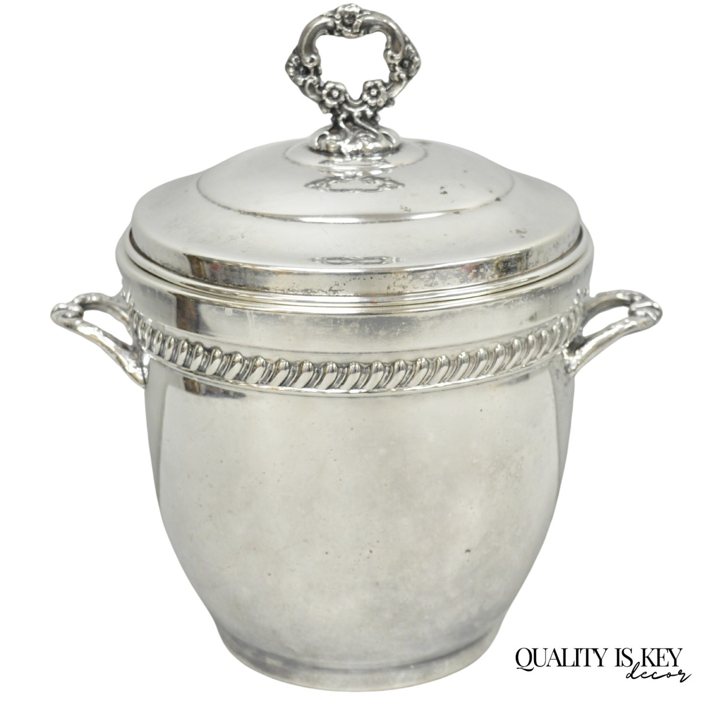 Vintage Sheffield Victorian Silver Plated Glass Lined Bar Ice Bucket w/ Lid