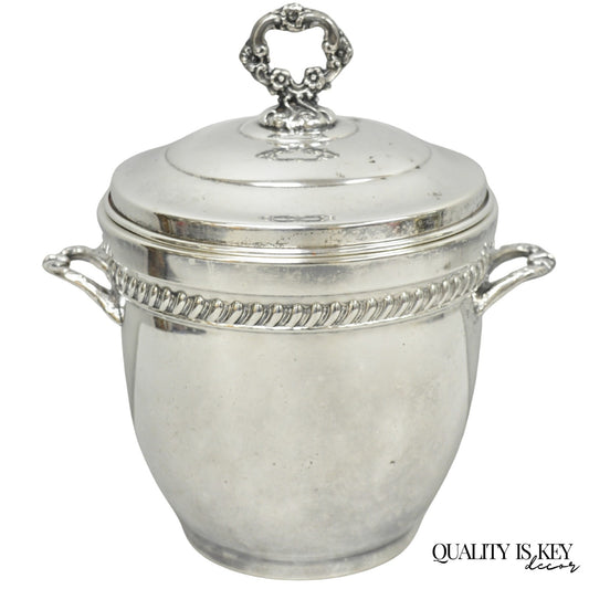 Vintage Sheffield Victorian Silver Plated Glass Lined Bar Ice Bucket w/ Lid