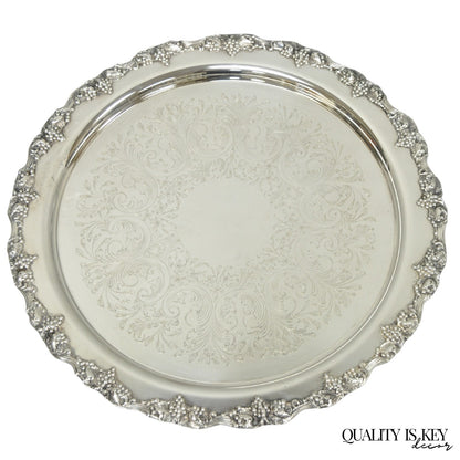 Vintage Victorian Silver Plated Grapevine Repousse 20" Round Serving Platter