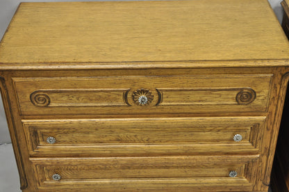 Vintage French Country Provincial Oak Wood 3 Drawer Bachelor Chest Commode Pair