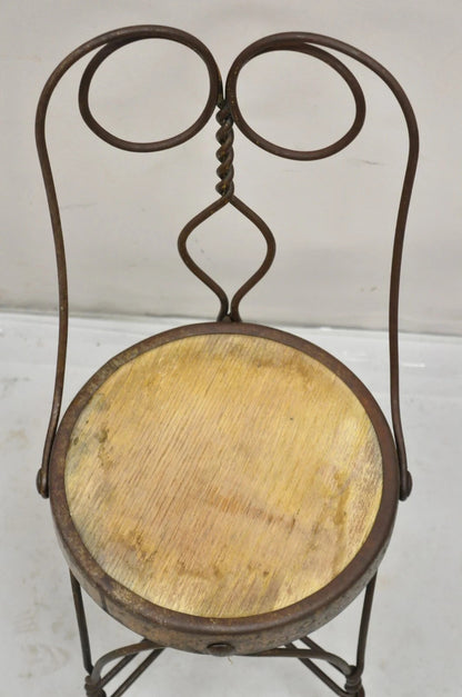 Antique Victorian Twisted Wire Wooden Seat Small Child's Ice Cream Parlor Chair