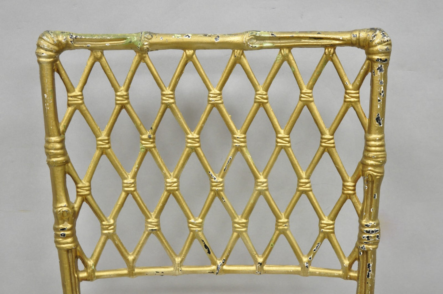 Vintage Hollywood Regency Faux Bamboo Basketweave Lattice Aluminum Side Chair