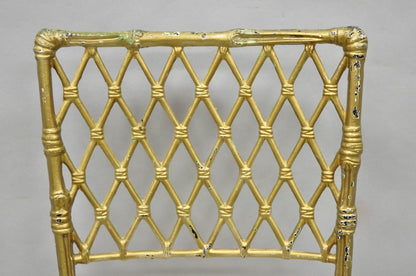 Vintage Hollywood Regency Faux Bamboo Basketweave Lattice Aluminum Side Chair