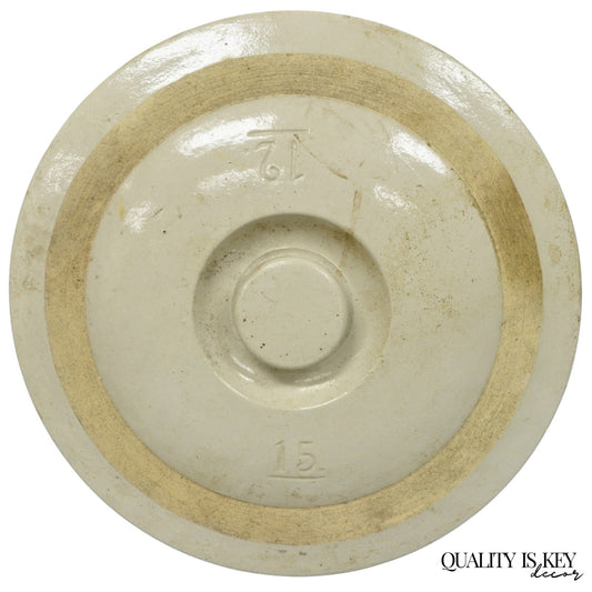 Antique American Primitive Salt Glazed Ceramic 15 Gallon Crock Pot Lid Cover