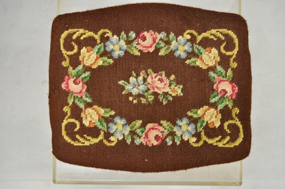 French Country Louis XV Carved Walnut Needlepoint Petite Footstool Ottoman