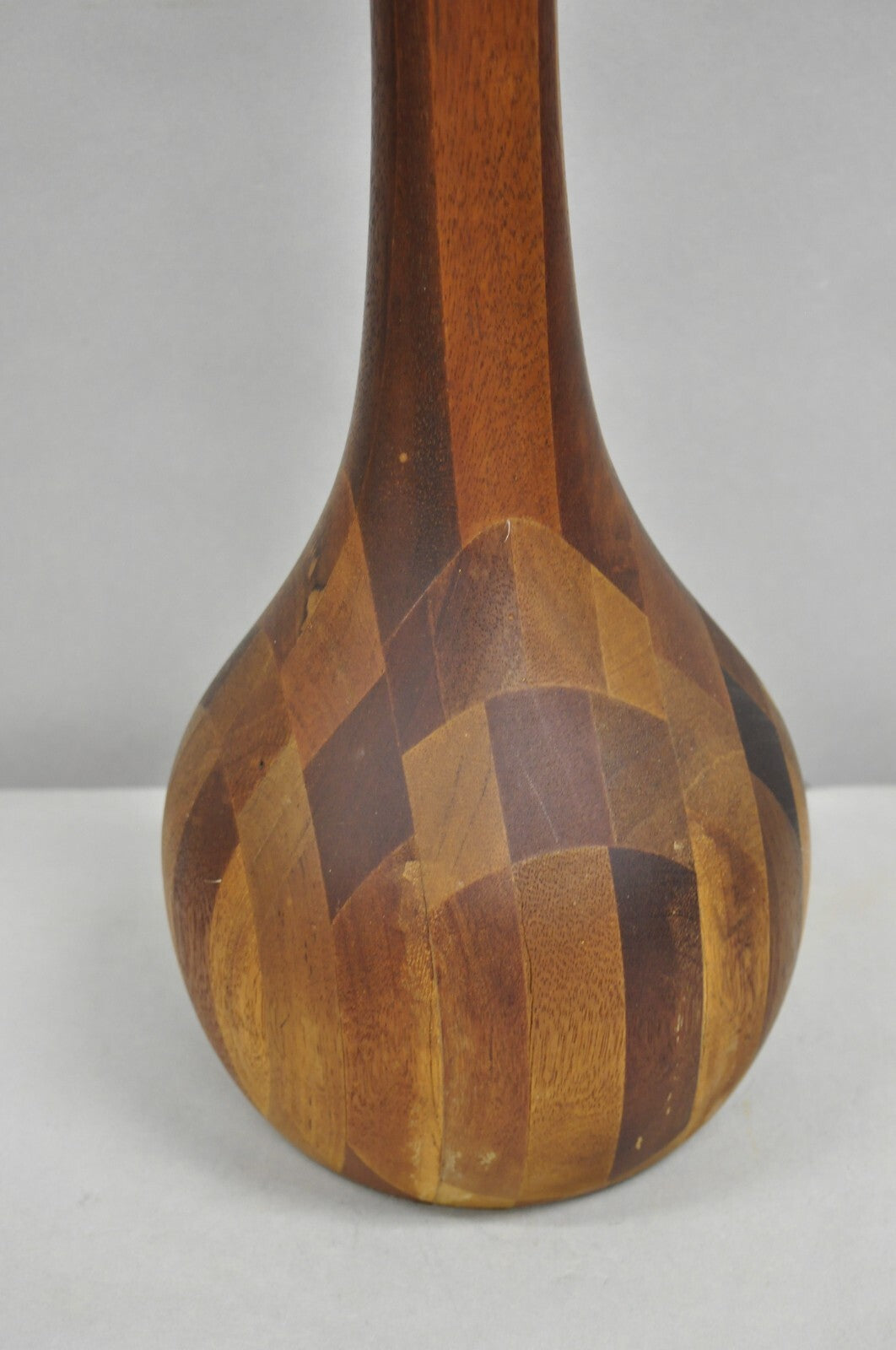 Vintage Mid Century Danish Modern Staved Teak Wood Sculptural Bulbous Table Lamp