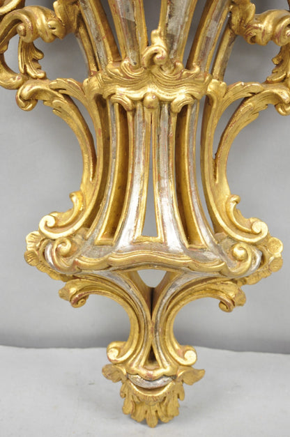 Vintage Italian Rococo Silver & Gold Giltwood Carved Large Wall Shelf Bracket