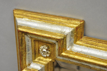 Vintage Italian Regency Silver & Gold Gilt Wood Frame Beveled Glass Wall Mirror