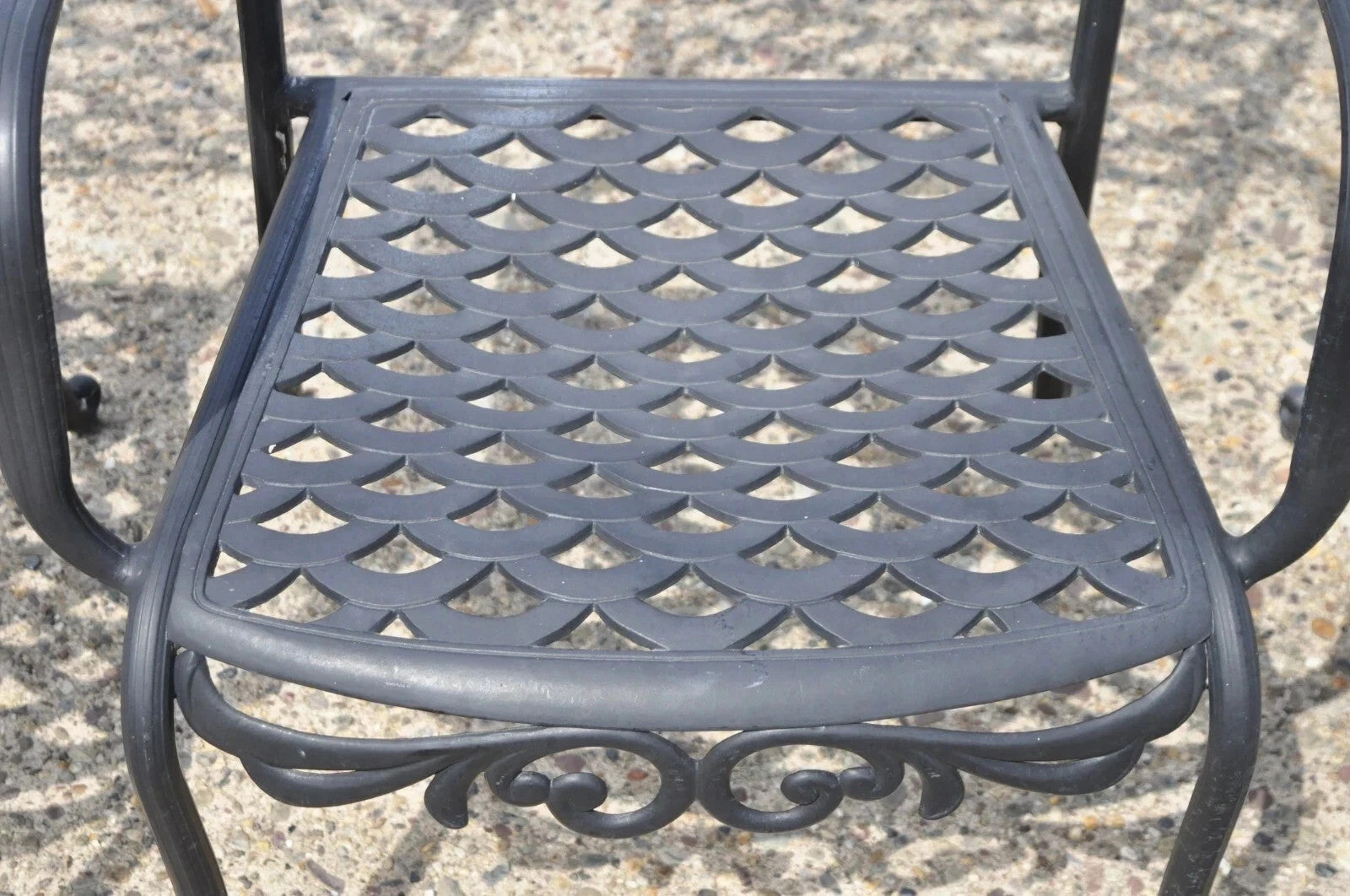 Tuscan Mediterranean Black Aluminum Metal Garden Patio Dining Chair - Set of 4