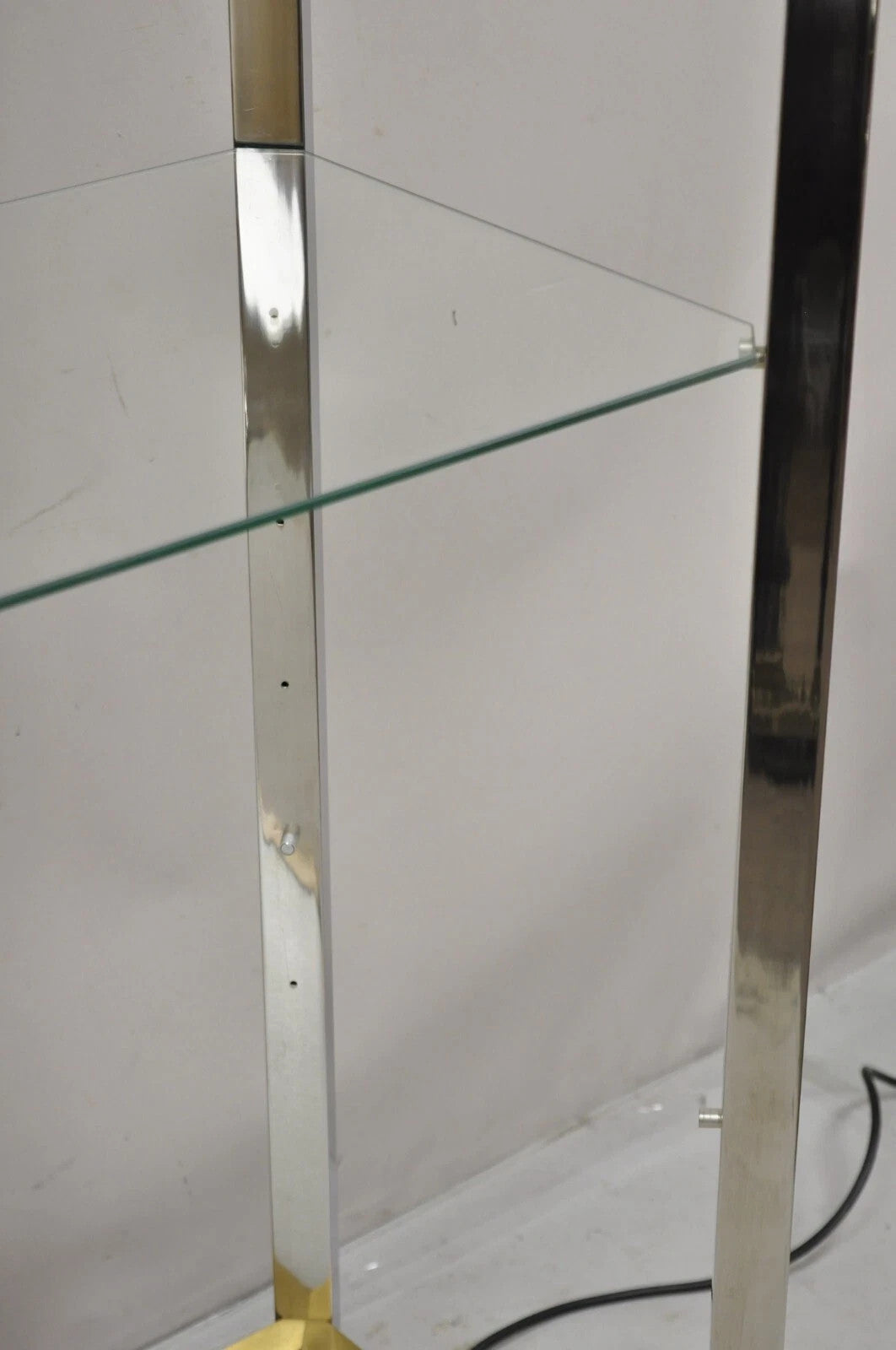 Vintage Mid Century Modern Lighted Chrome & Brass Etagere Display Shelf Curio