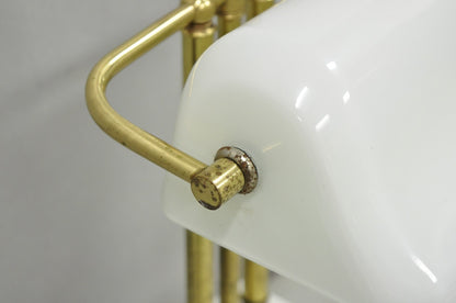 Vintage Mid Century Modern Art Deco Marble & Brass Bankers Desk Lamp w/ Shade