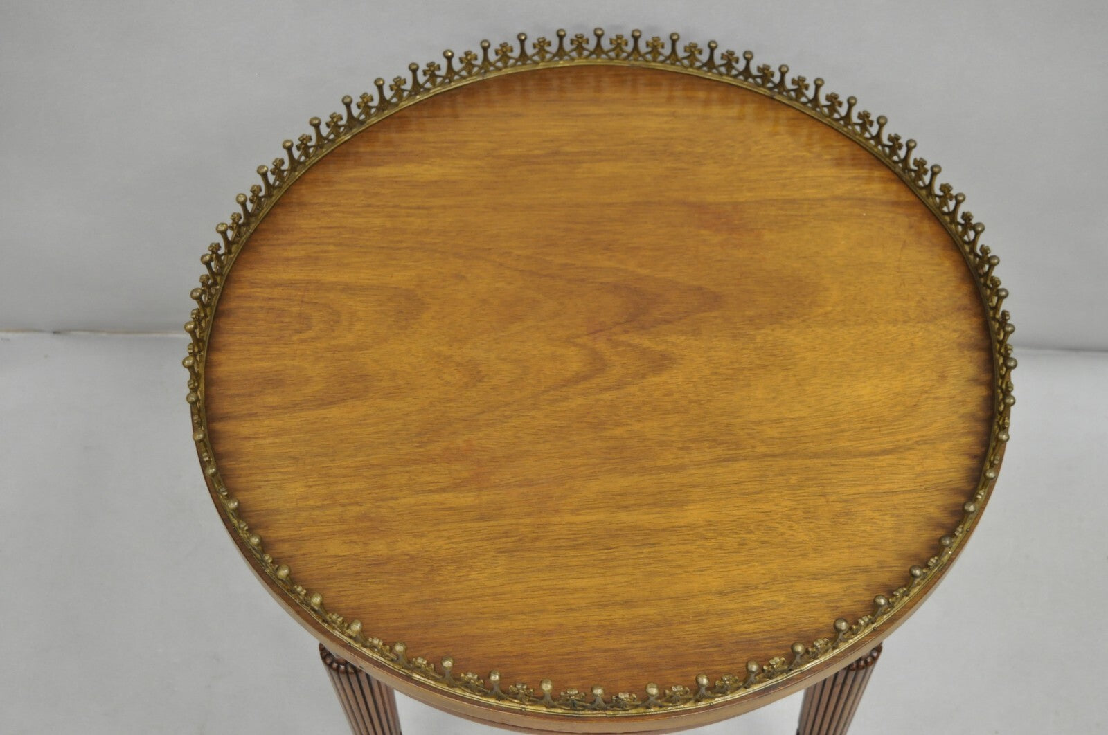 Vintage French Empire Mahogany 25" Round Coffee Table with Brass Gallery