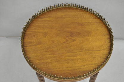 Vintage French Empire Mahogany 25" Round Coffee Table with Brass Gallery