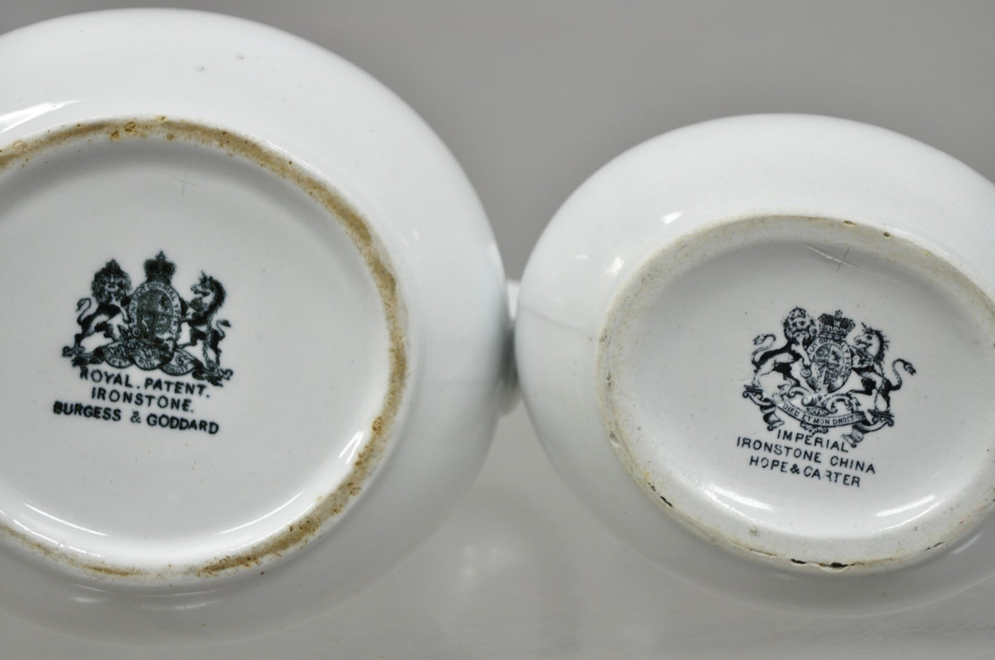 English Ironstone Imperial Hope & Carter Burgess Goddard Water Pitchers Set of 2