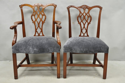 Antique Chippendale Style Mahogany Carved Fretwork Dining Chairs - Set of 10
