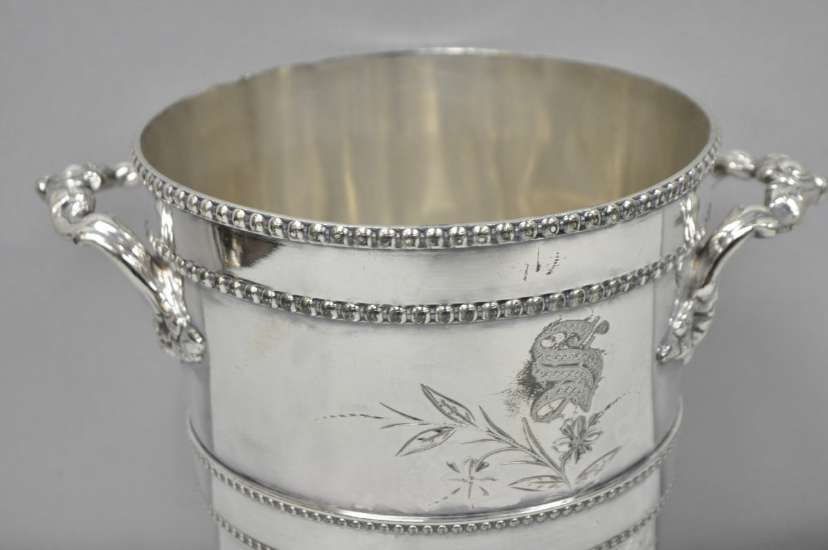Victorian Henry Hicks Silver Plated S Monogram Champagne Chiller Wine Ice Bucket