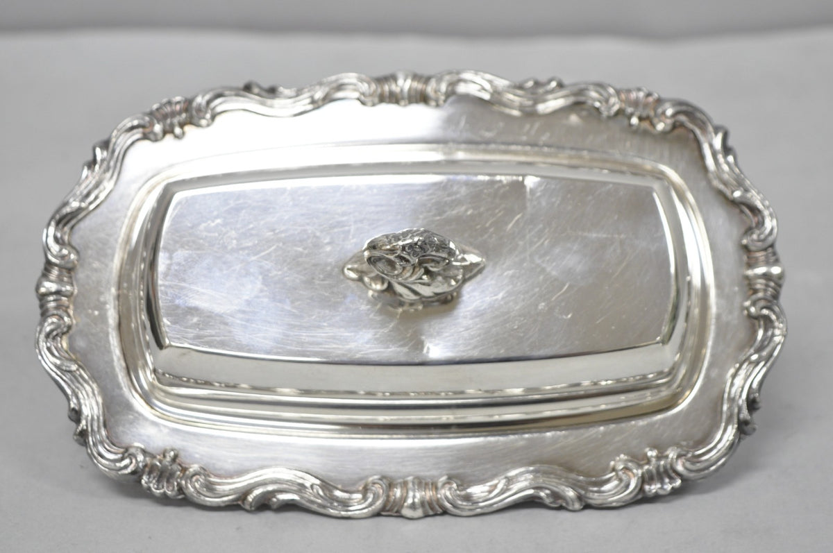 Vintage FB Rogers 1959 Victorian Silver Plated Footed Covered Butter Dish
