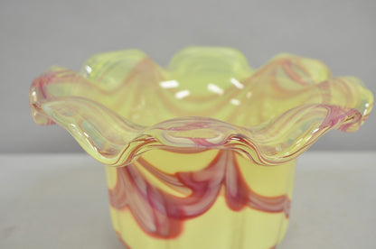 Vintage Murano Italy Hand Blown Glass Yellow Swirl Handkerchief Vase Bowl