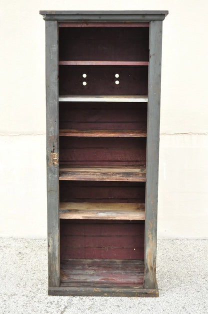 Antique American Primitive Blue Green Distress Painted Bookcase Cupboard Cabinet