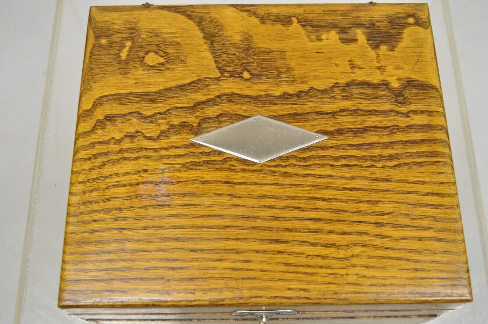 Antique WM Rogers Oak Small Flatware Silverware Storage Box with Drawer