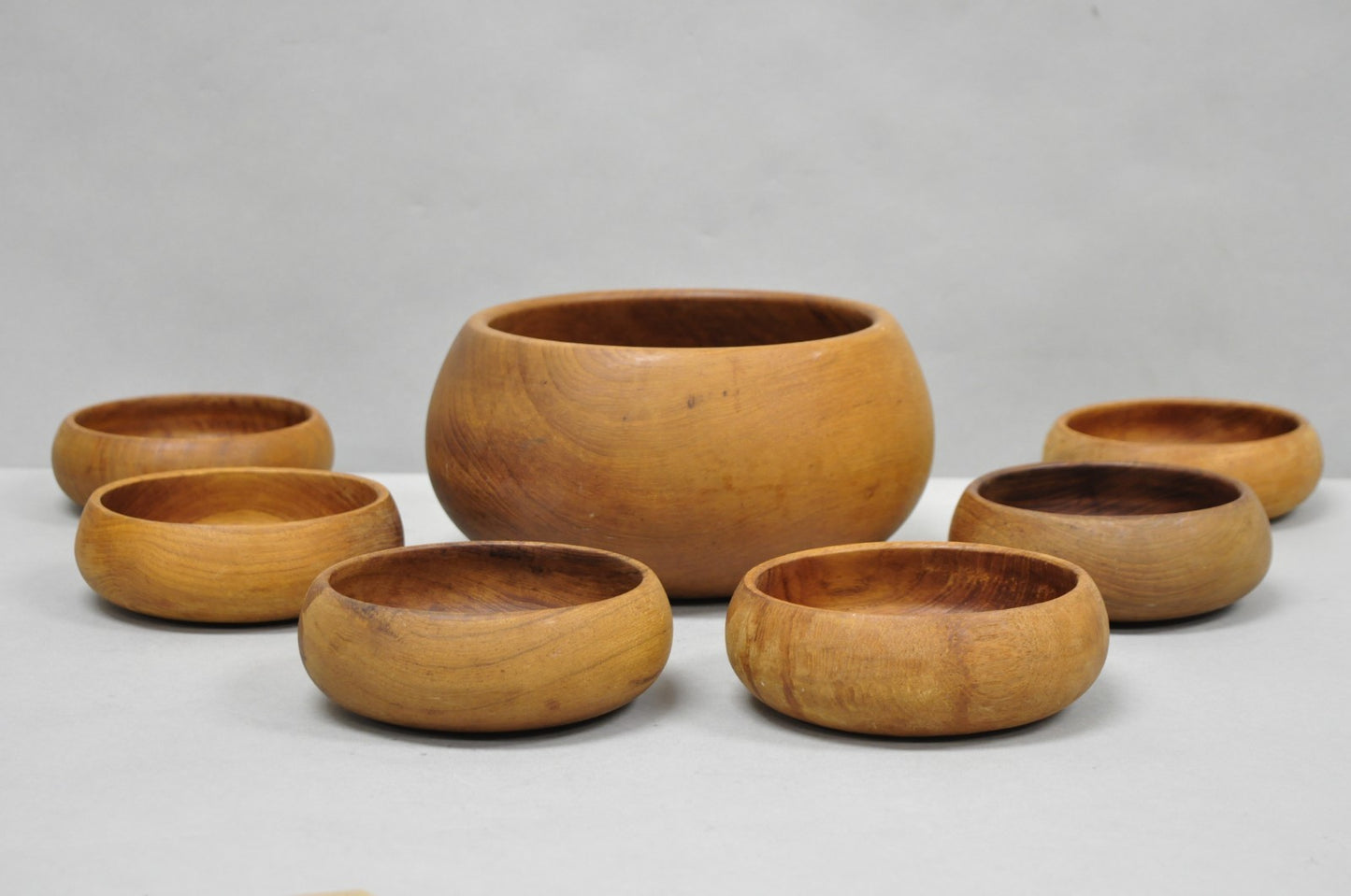 Vintage Mid Century Modern Teak Wood Goodwood Benjamin Medwin Salad Bowl Set 7pc