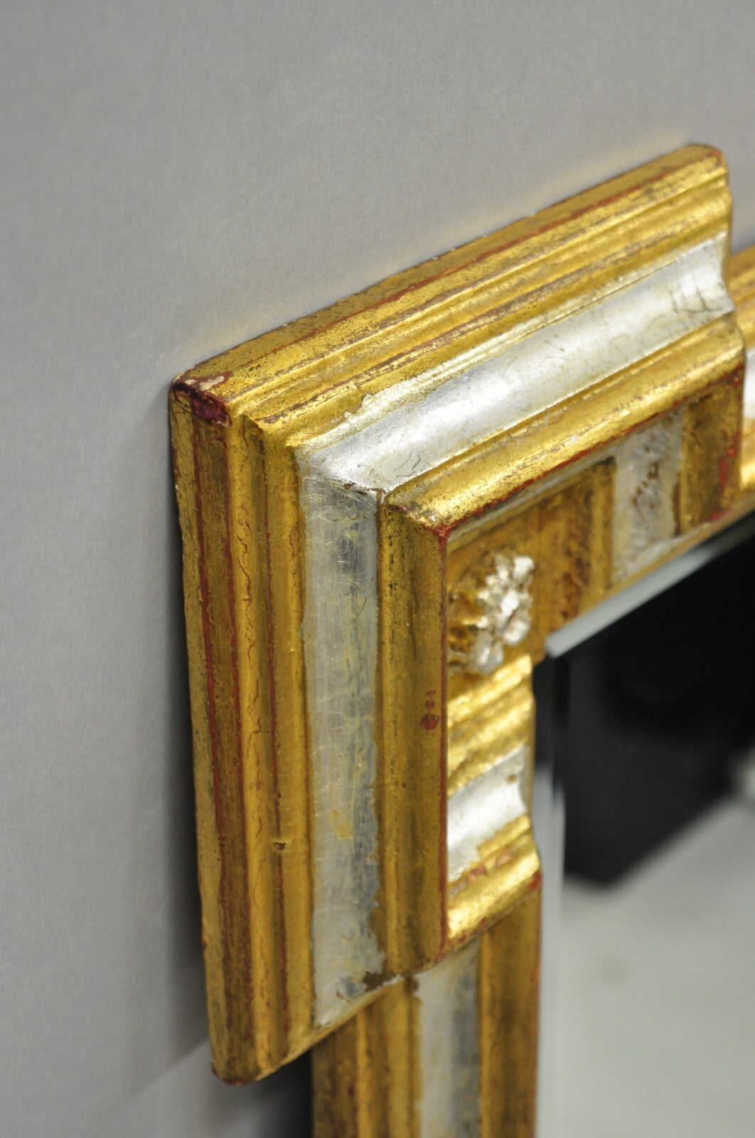 Vintage Italian Regency Silver & Gold Gilt Wood Frame Beveled Glass Wall Mirror