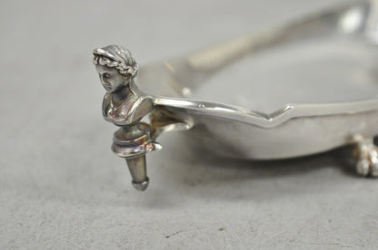 Antique French Renaissance Small Silver Plated Figural Twin Handle Trinket Dish