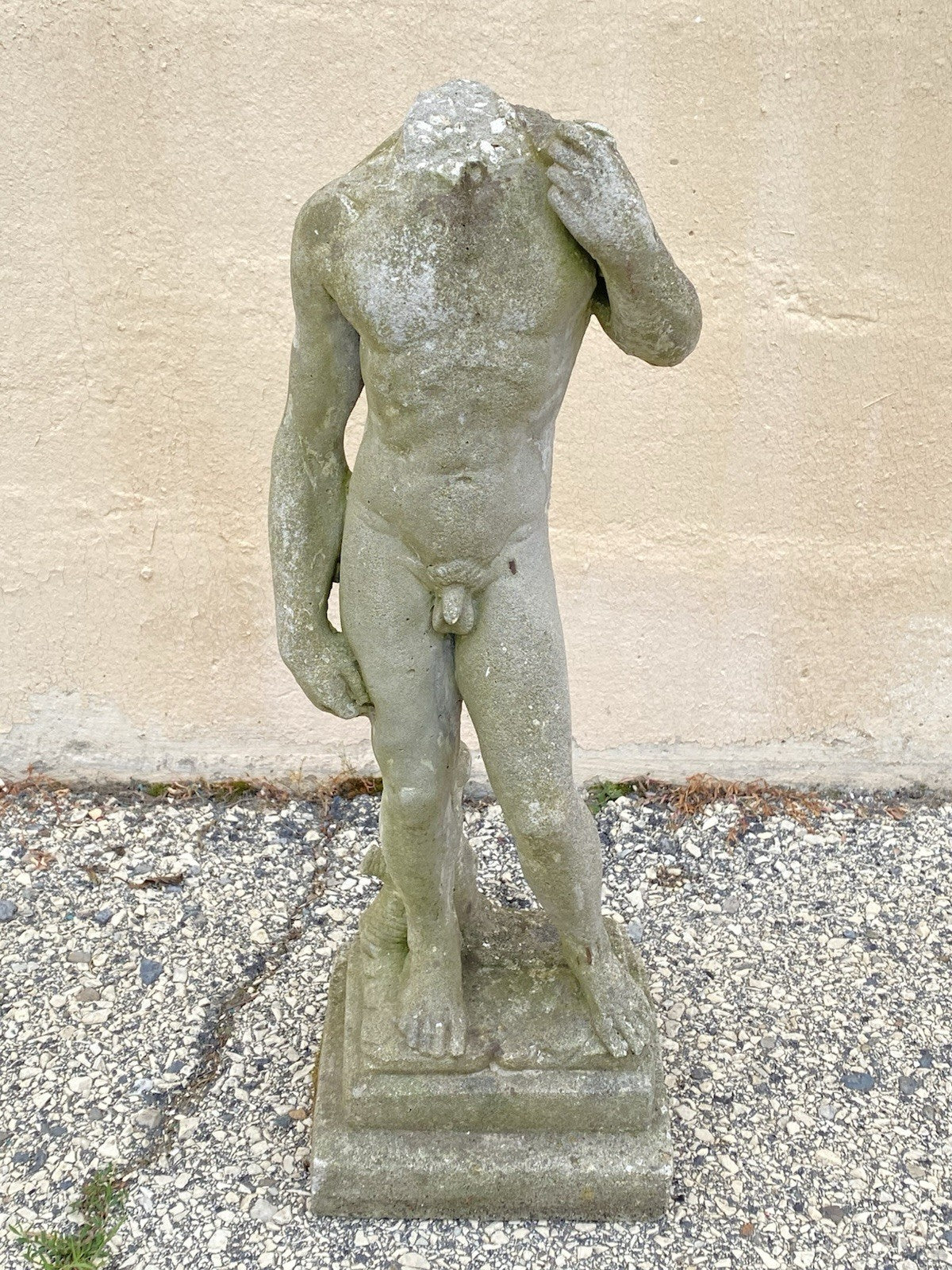 Antique Cast Stone Concrete Small 24" Nude Garden Statue Sculpture of David