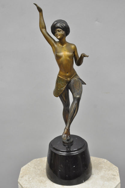 Vintage Reproduction French Art Deco Style Bronze Flapper Dancer Figure Statue
