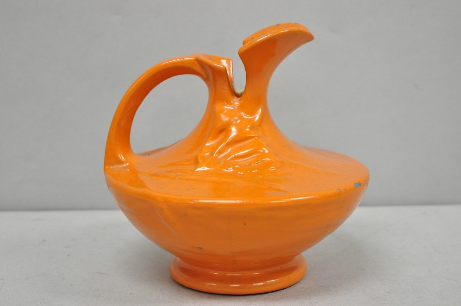 Antique 1940s Roseville Pottery USA Pitcher Ewer Freesia Botanical Orange Vase