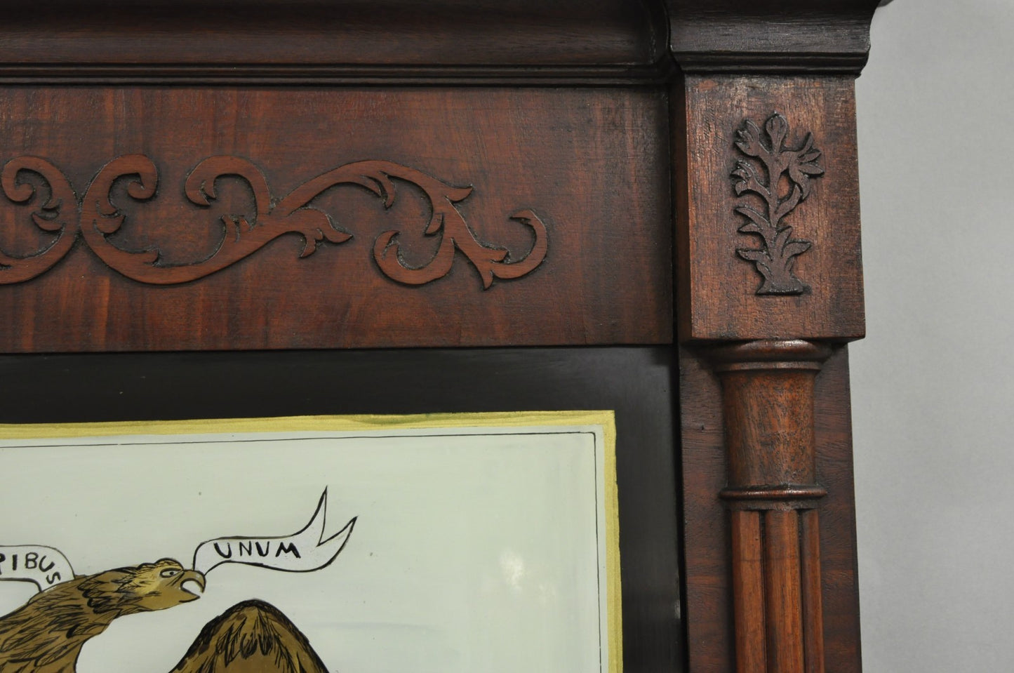 Antique American Federal Mahogany Reverse Painted Eagle Trumeau Wall Mirror
