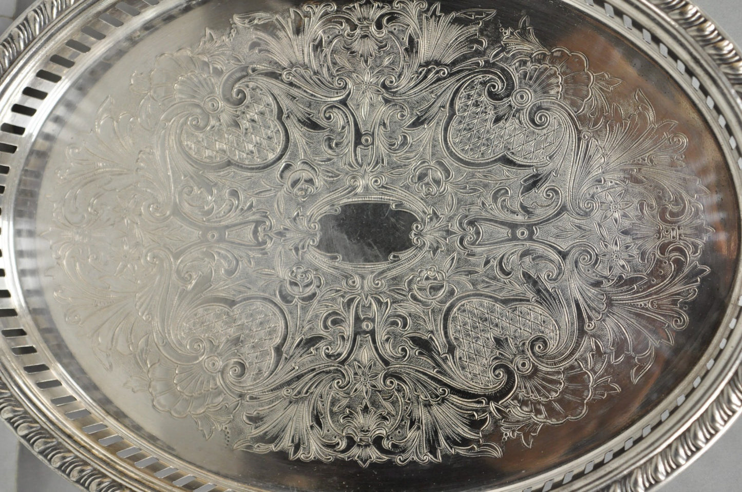 Vintage Eales Silver Plated Small Raised Gallery Oval Trinket Dish Bar Tray
