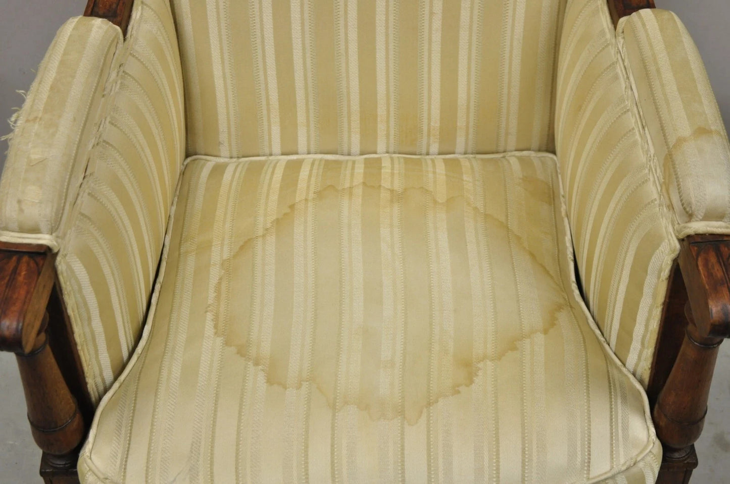 19th C. French Louis XVI Neoclassical Style Walnut Bergere Club Lounge Arm Chair