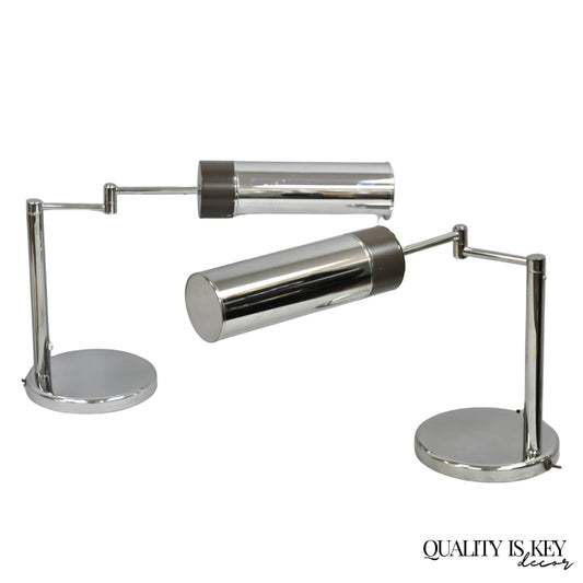 Vintage Walter Von Nessen Mid Century Modern Chrome Swing Arm Desk Lamp - a Pair