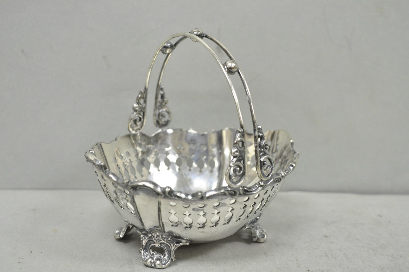 Antique Wallace Bros Victorian Silver Plated Reticulated Small Basket Nut Dish